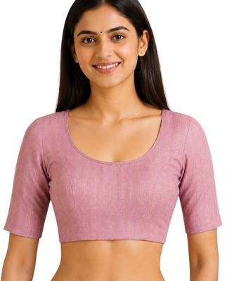 Baby pink spandex golden zari straight line stretchable readymade saree blouse 1