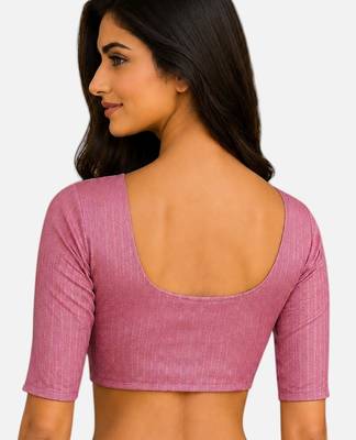 Baby pink spandex golden zari straight line stretchable readymade saree blouse 2
