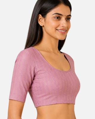 Baby pink spandex golden zari straight line stretchable readymade saree blouse 3