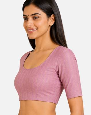Baby pink spandex golden zari straight line stretchable readymade saree blouse 4