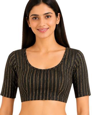 Brown spandex golden zari straight line stretchable readymade saree blouse 1
