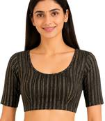 Brown spandex golden zari straight line stretchable readymade saree blouse