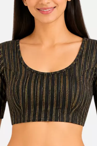 Brown spandex golden zari straight line stretchable readymade saree blouse