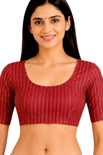 Maroon spandex golden zari straight line stretchable readymade saree blouse