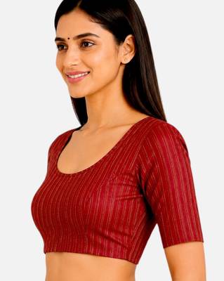 Maroon spandex golden zari straight line stretchable readymade saree blouse 4