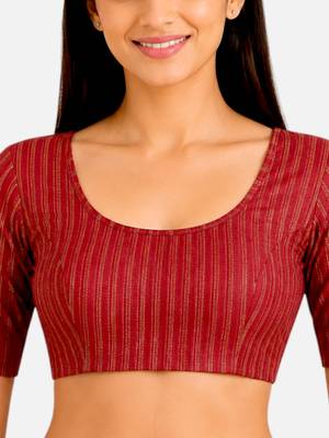 Maroon spandex golden zari straight line stretchable readymade saree blouse 5
