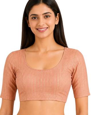 Peach spandex golden zari straight line stretchable readymade saree blouse 1