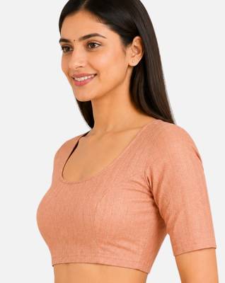 Peach spandex golden zari straight line stretchable readymade saree blouse 4