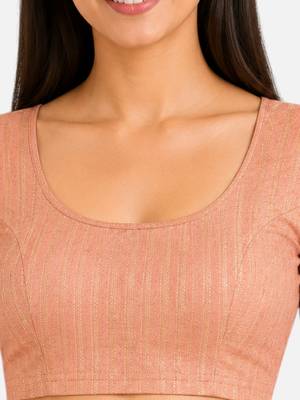 Peach spandex golden zari straight line stretchable readymade saree blouse 5
