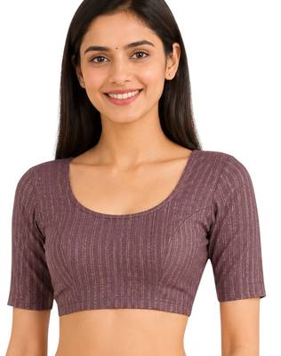 Wine spandex golden zari straight line stretchable readymade saree blouse 1
