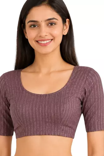 Wine spandex golden zari straight line stretchable readymade saree blouse