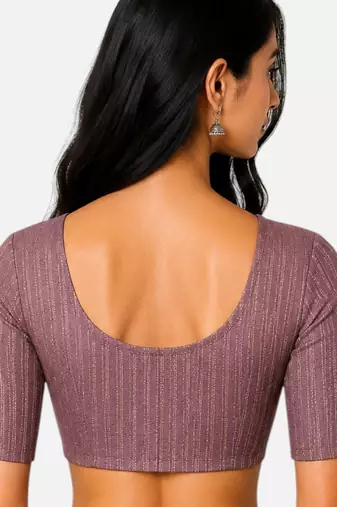 Wine spandex golden zari straight line stretchable readymade saree blouse