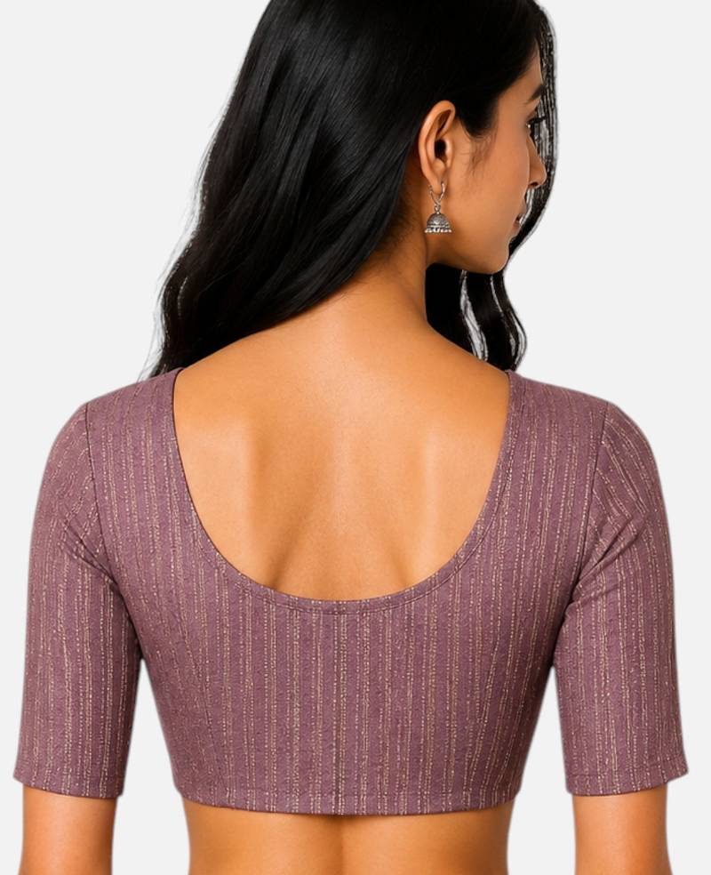 Wine spandex golden zari straight line stretchable readymade saree blouse