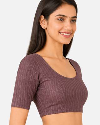 Wine spandex golden zari straight line stretchable readymade saree blouse 3
