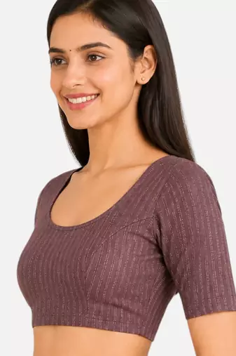 Wine spandex golden zari straight line stretchable readymade saree blouse