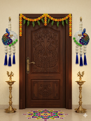 handmade decorative traditional hanging  multicolour pom-pom toran for home decor (pack of 2) 2