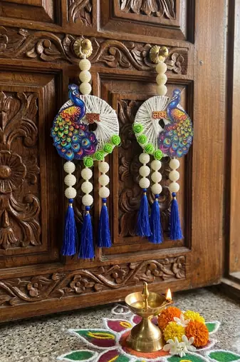 handmade decorative traditional hanging  multicolour pom-pom toran for home decor (pack of 2)