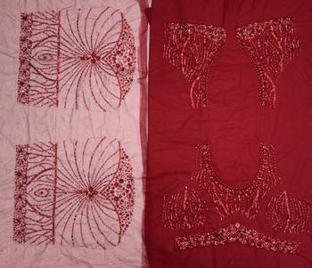 red color Zari Embroidery Sequins work Crystal Beads Handwork net Lehenga choli set 5