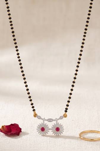 Brass imitation diamond ruby mangalsutra for women
