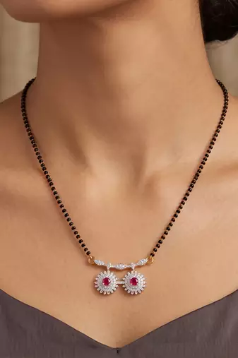 Brass imitation diamond ruby mangalsutra for women