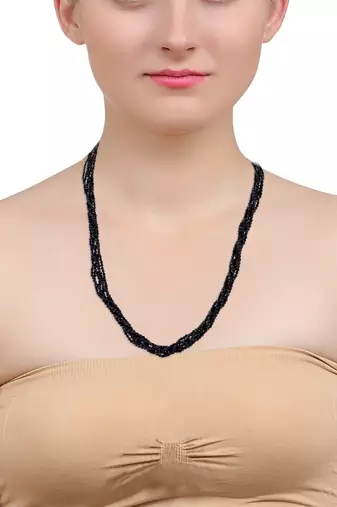 Natural black onyx facetted beads necklace for women