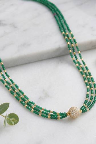 Natural emerald moissanite studded rich necklace for women