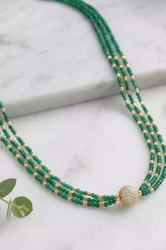 Natural emerald moissanite studded rich necklace for women