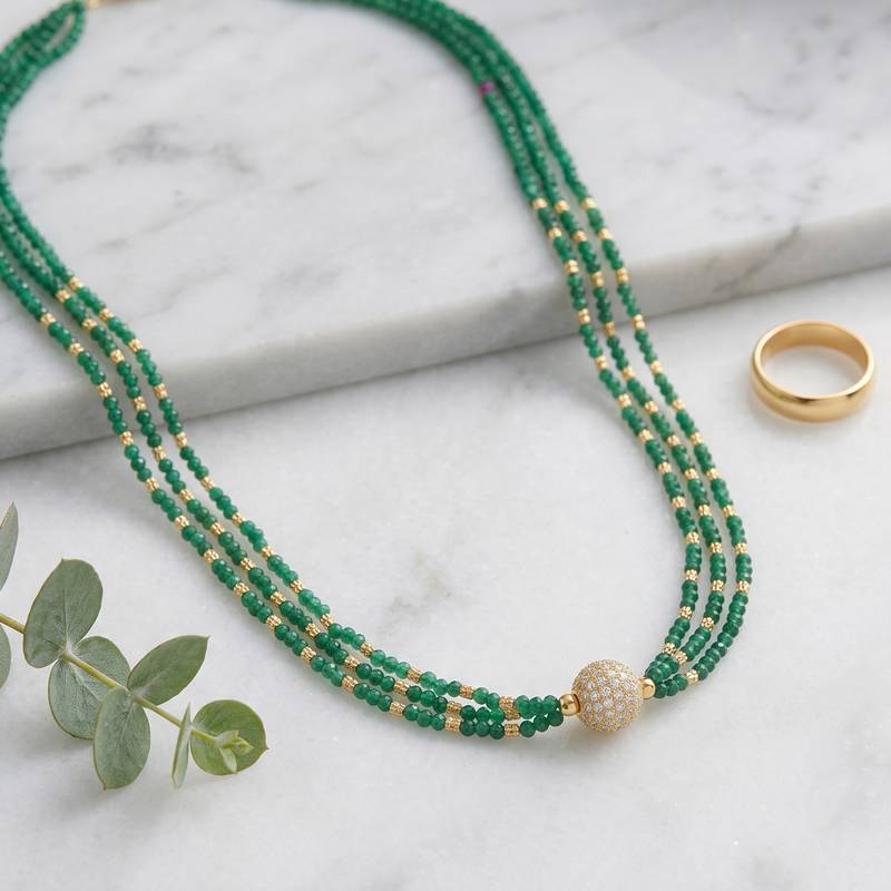 Natural emerald moissanite studded rich necklace for women