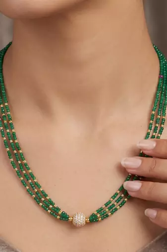 Natural emerald moissanite studded rich necklace for women