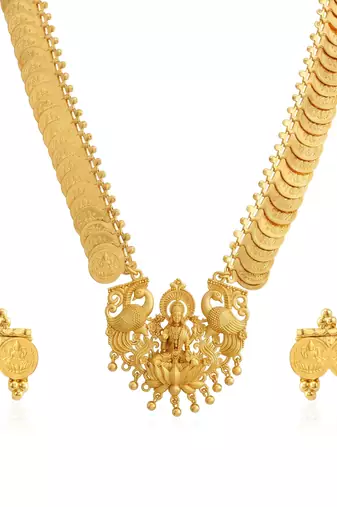 Brass gold lakshmi necklace set for women