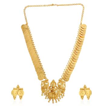 Brass gold lakshmi necklace set for women 4