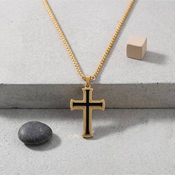 Brass gold black enamelled cross pendant 1