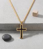 Brass gold black enamelled cross pendant