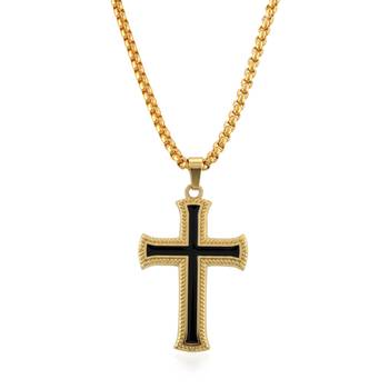 Brass gold black enamelled cross pendant 2