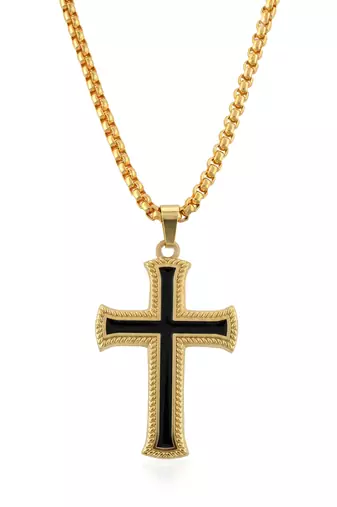 Brass gold black enamelled cross pendant