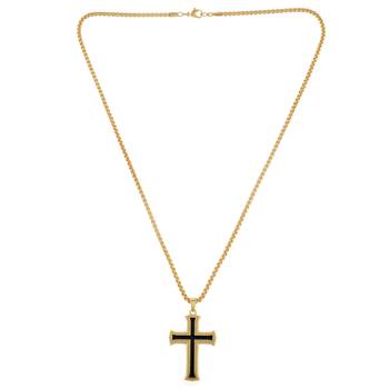 Brass gold black enamelled cross pendant 3