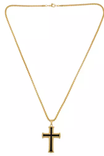 Brass gold black enamelled cross pendant