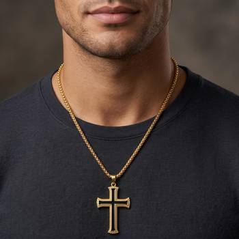 Brass gold black enamelled cross pendant 4