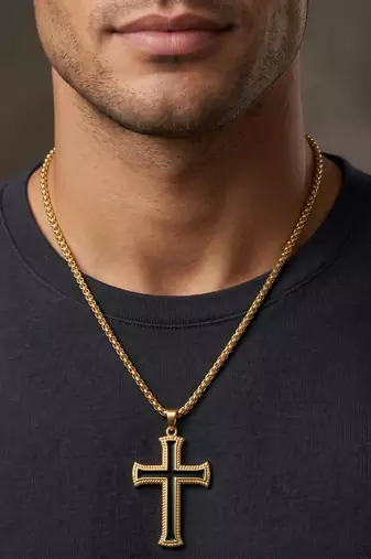 Brass gold black enamelled cross pendant