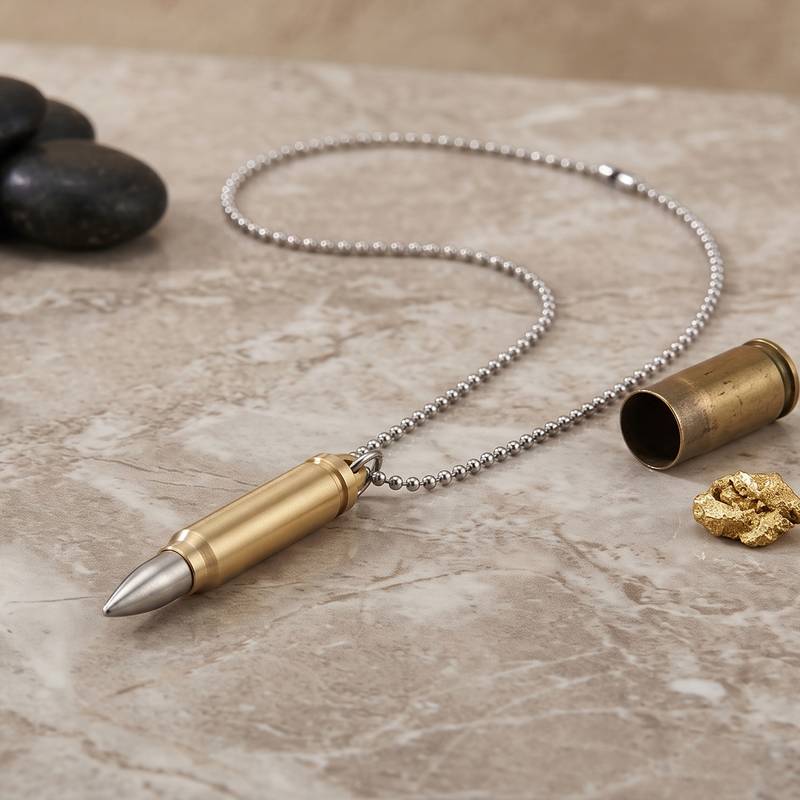 Brass bullet with silver tip pendant for men women