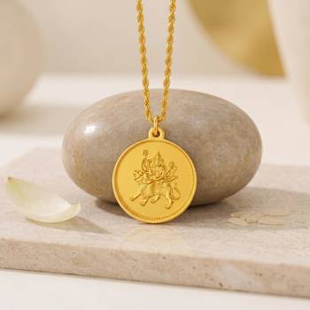Brass gold durga with durga yantra, reversible hindu pendant for men women 1