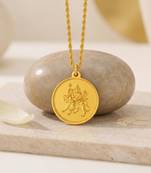 Brass gold durga with durga yantra, reversible hindu pendant for men women