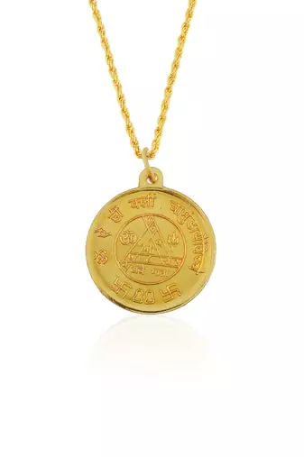 Brass gold durga with durga yantra, reversible hindu pendant for men women