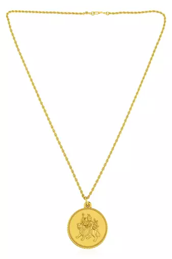 Brass gold durga with durga yantra, reversible hindu pendant for men women