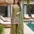 Olive satin embroidered straight kurti set for women with sharara and dupatta