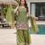 Olive satin embroidered straight kurti set for women with sharara and dupatta