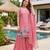 Light pink satin embroidered straight kurti set for women with sharara and dupatta