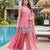 Light pink satin embroidered straight kurti set for women with sharara and dupatta