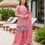 Light pink satin embroidered straight kurti set for women with sharara and dupatta