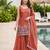 Orange satin embroidered straight kurti set for women with sharara and dupatta